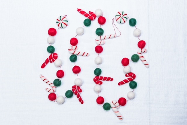 Peppermint & Candy Cane Felt Wool Holiday Garland
