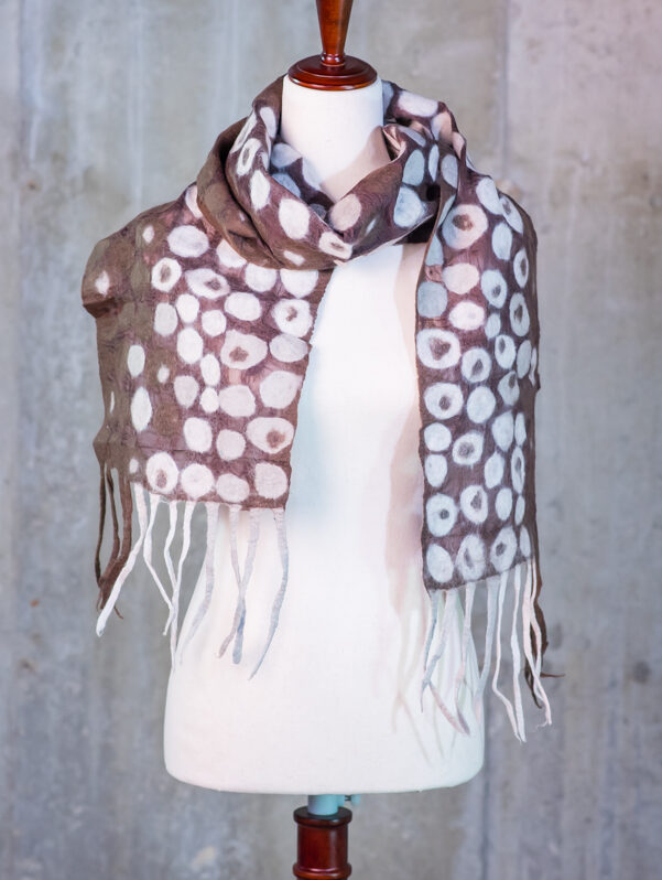 Espresso Brown & Cream Felted Dot Scarf