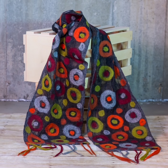 Multicolored Geometric Ring Nuno Felted Silk Scarf