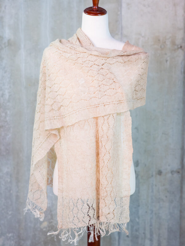 Cream Natural Stinging Nettle Openwork Knit Wrap