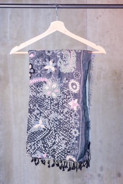 Slate Floral Embroidered Pashmina Wrap