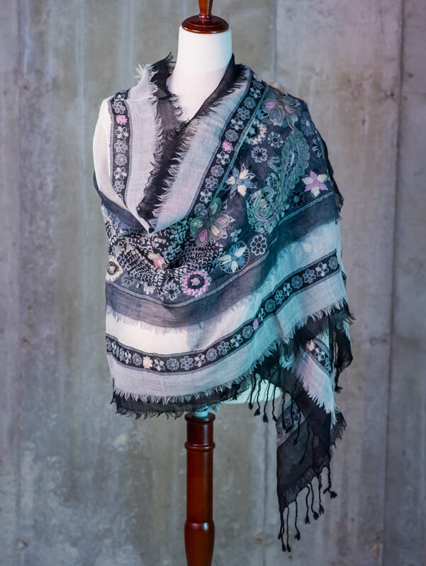 Midnight Blossom Embroidered Pashmina Wrap