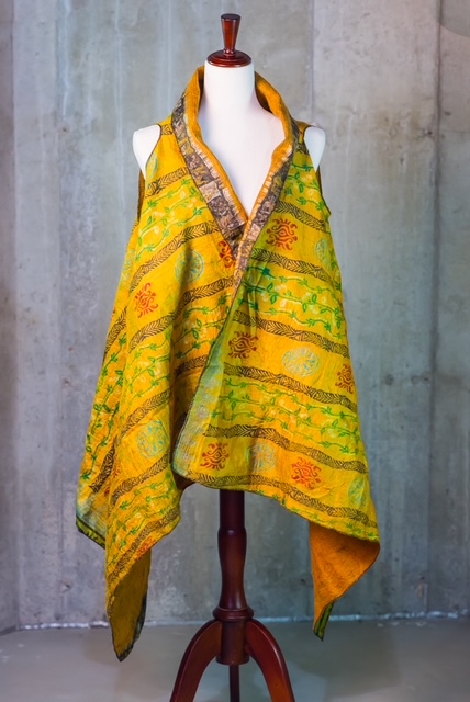 Golden Yellow Patterned Silk Nuno Felted Cape