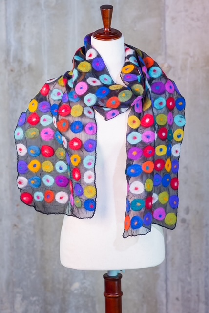 Sheer Black & Vibrant Felted Dot Silk Scarf