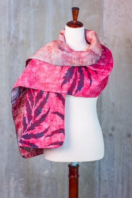 Pink Leaf Motif Reversible Silk Wool Felted Scarf